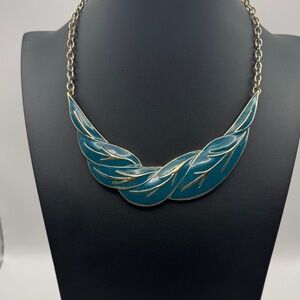 Elegant Teal and Gold Leaf Necklace